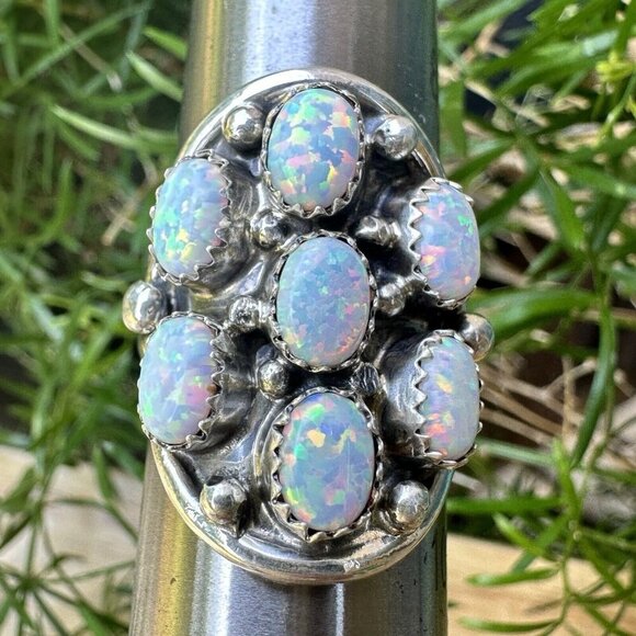 Navajo Rita Dawes Sterling Silver Ring Size 9.25 Sturdy Saddleback‎ Opal 8.5g - Picture 1 of 11